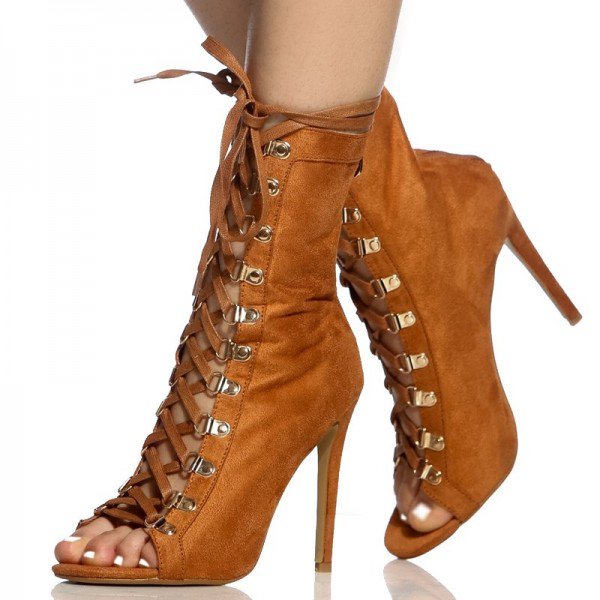 Straps Lace Up Peep-toe Zipper Stiletto High Heel Ankle Boot Sandals