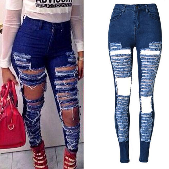 Ripped Beggar Street Straight Elastic Slim Plus Size Jeans - Meet Yours Fashion - 1