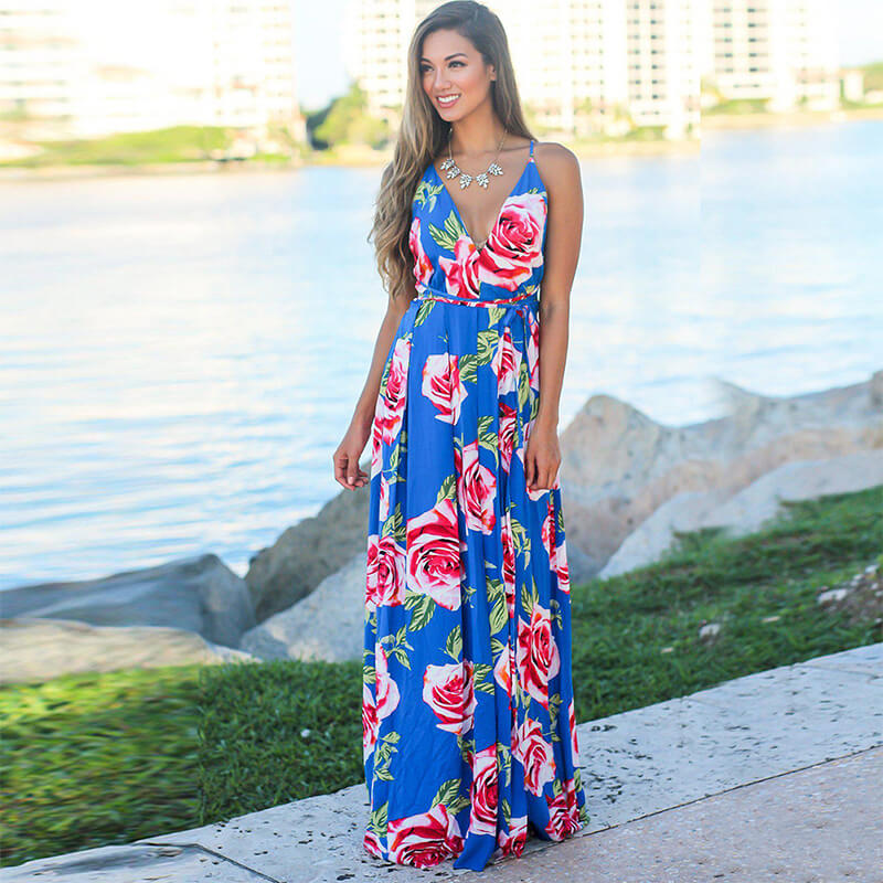 Sling Floral Backless Beach Dress