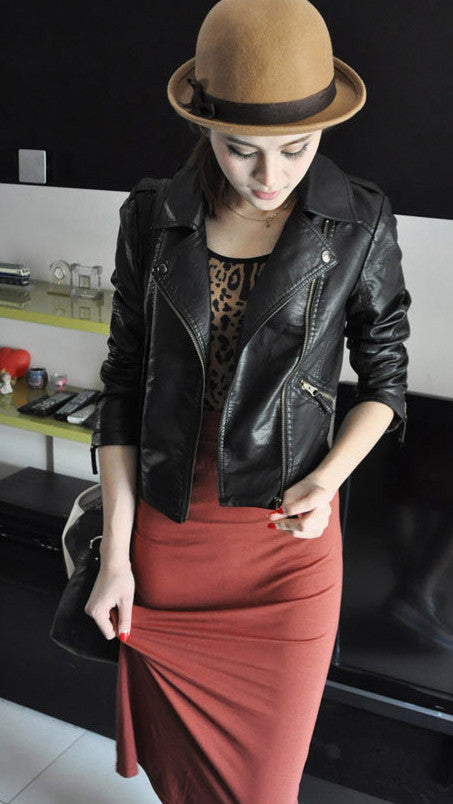 Women Black Zipper Moto Crop Slim Jacket - Meet Yours Fashion - 2