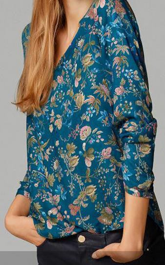 Floral Stand V-neck Long Sleeves Fashion Blouse - Meet Yours Fashion - 1