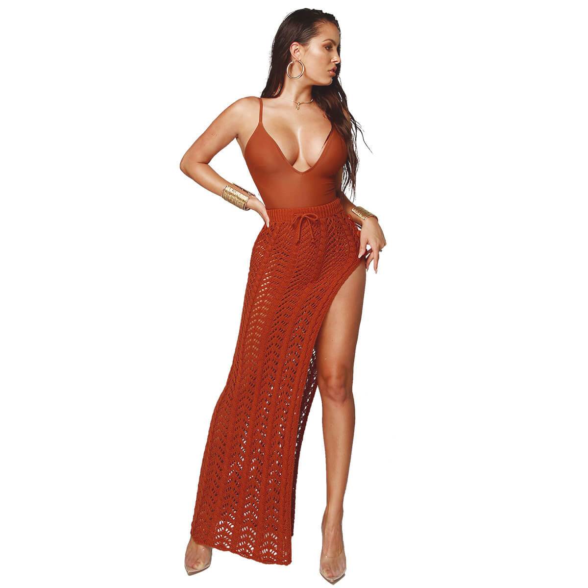 Sexy Beach Knit Cutout High Waist Maxi Dress