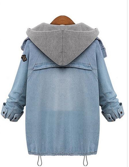 Blue Hooded Drawstring Denim Two Pieces Coat - Meet Yours Fashion - 6