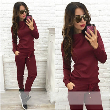 Clearance Pure Color Sweatshirt with Skinny Pants Two Pieces Set