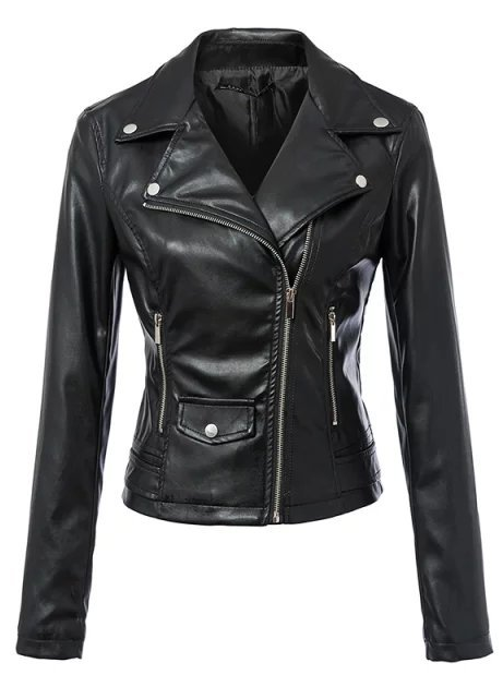 Women Black Zipper Rivet Crop Moto Jacket - Meet Yours Fashion - 2
