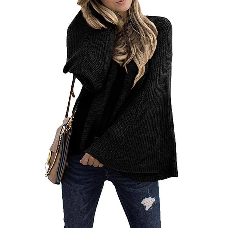 Crew Neck Bell Sleeve Pullover Sweater