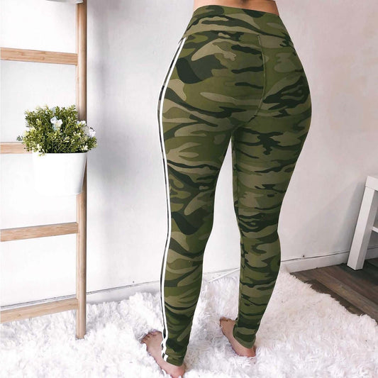 High Waist Camouflage Side Stripe Leggings Pants
