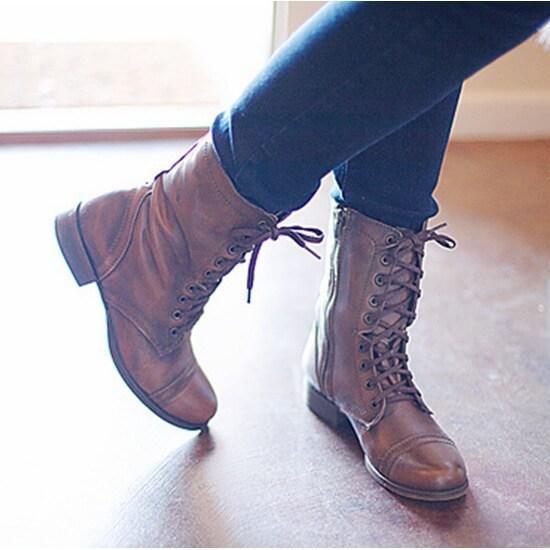 Leather Lace Up Wide Calf Boots