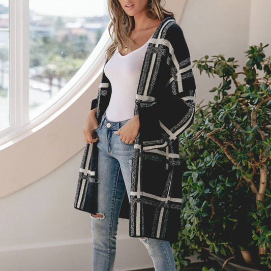Open Front Striped Knit Cardigan Sweater