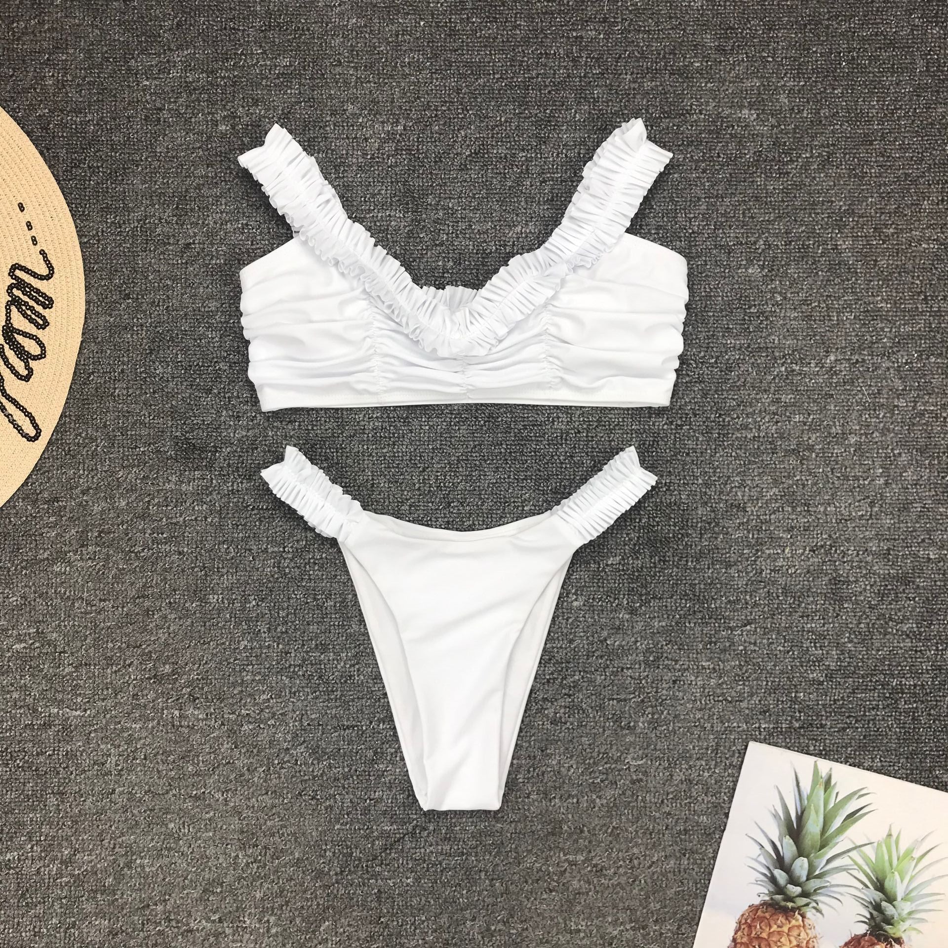 Cute White Flapper Plain Thong Bottom Bikinis