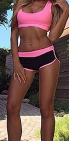 Scoop Crop Top with Contrast Color Shorts Activewear Sports Set - Meet Yours Fashion - 1