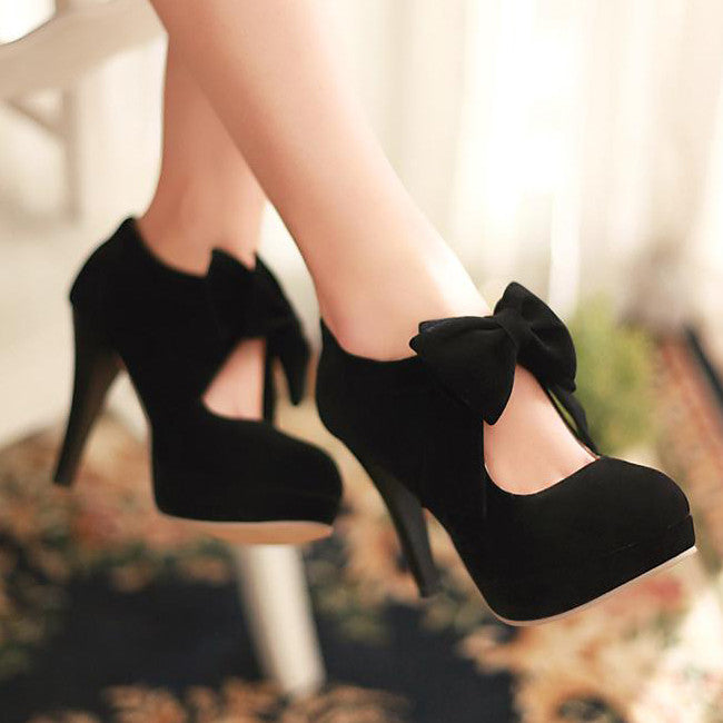 Cute Black Bow knot High Heels Fashion Shoes - MeetYoursFashion - 1