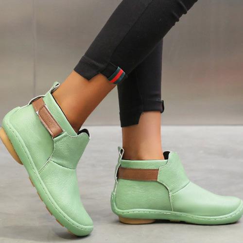 Low Heel Leather Round Toe Ankle Boots