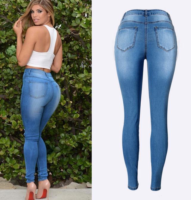 Elastic High Waist Plus Size Holes Slim Jeans - Meet Yours Fashion - 5