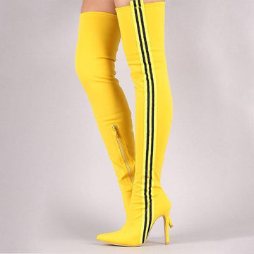 Sexy Candy Color Stretch Stripes High Heel Over Knee Boots