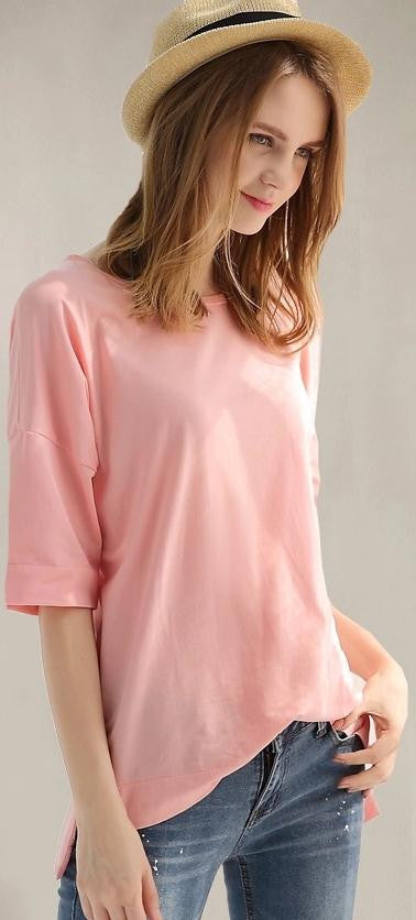Scoop 1/2 Sleeve Pure Color Loose Plus Size T-shirt - Meet Yours Fashion - 1