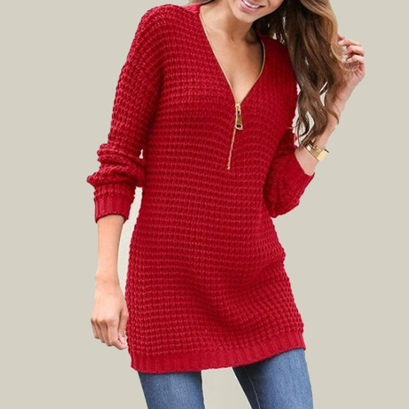 Half Zipper Crochet Sweater Dress