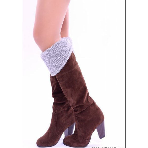 Suede Round Toe Curled Edge Hasp Knee-Length Boots