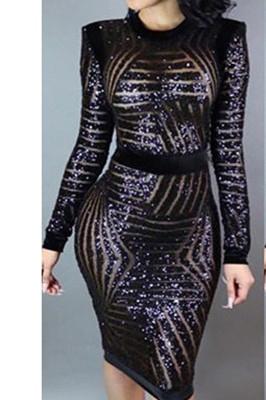 Clearance Scoop Bodycon Sequins Mesh Knee-length Club Dress
