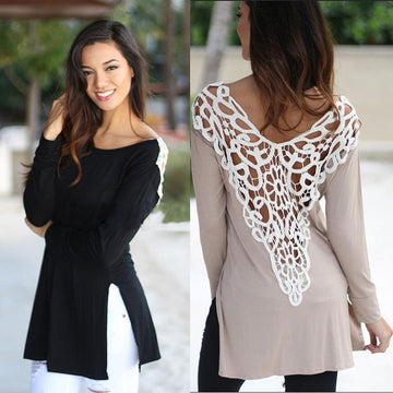 Sexy Lace Hollow Out Back Long T-shirt