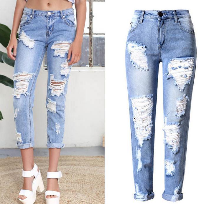 Holes Ripped Straight Slim Beggar Plus Size Jeans - Meet Yours Fashion - 1