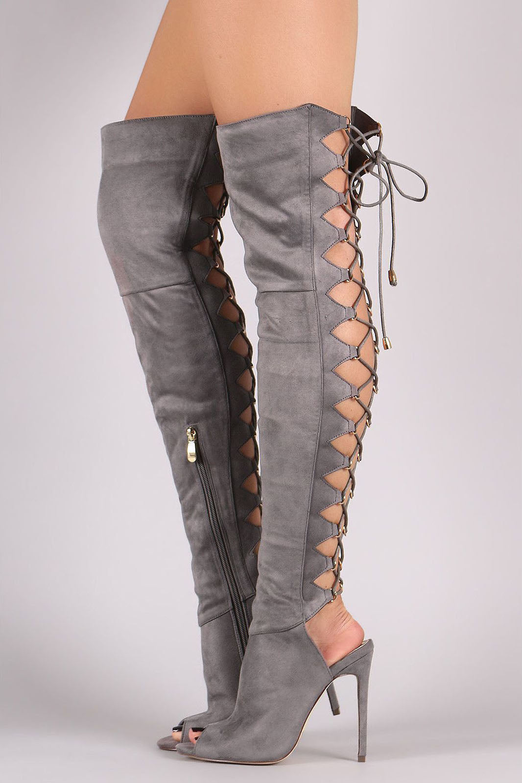 Back Lace Up Cut Out Peep Toe Over-knee Long Boot Sandals