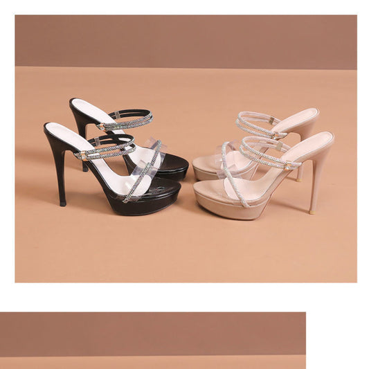 Ethereal Elegance Water-Drop Adorned Single-Strap Sandals