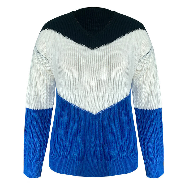 Colorblock V Neck Pullover Knitted Sweater