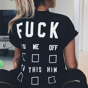Fuck Letter Print Casual Scoop Big Size Top T-shirt - Meet Yours Fashion - 1