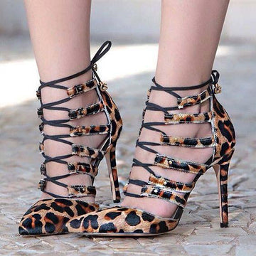 Closed Toe Lace Up  Leopard Sandals
