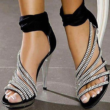 Shinning Rhinestone Leatherette Platform Stiletto Heel Sandals Heels Wedding Shoes - MeetYoursFashion - 1