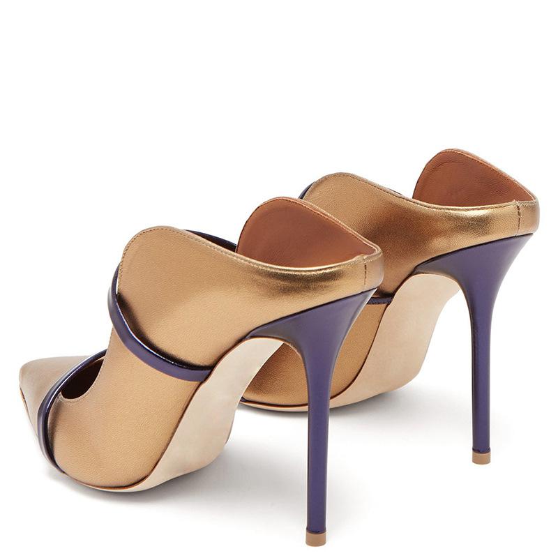 Sexy Leather Cutout Open Toe Patchwork Mule High Heel Pumps