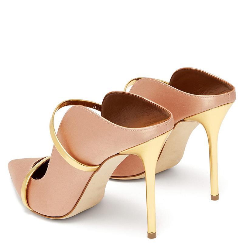 Sexy Leather Cutout Open Toe Patchwork Mule High Heel Pumps