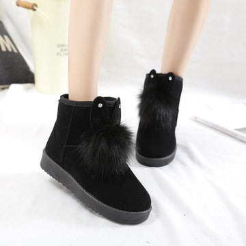 Snow Fur Round Toe Flat Boots