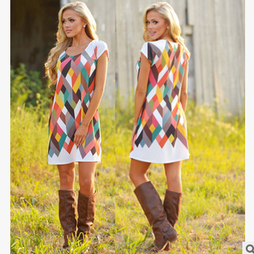 Bright Print Multi Color Short Sleeve Short Dress - Meet Yours Fashion - 1