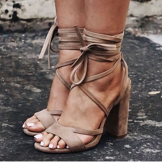 Open Toe Ankle Wraps Lace Up Chunky Heels Sandals