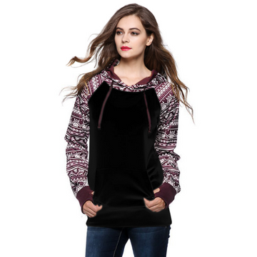 Print Pullover Hooded Pocket Splicing Long Sleeves Hoodie - Meet Yours Fashion - 2