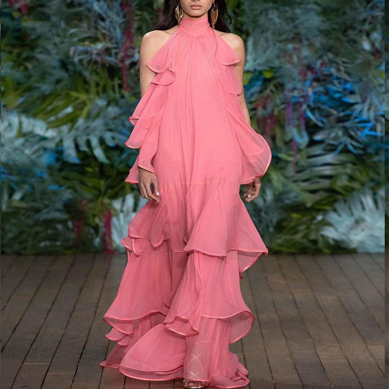 Pink Ruffle Sleeveless Fashion Party Dress