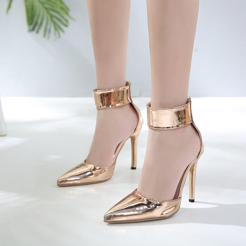 Gold Beit Point Toe Pointed Toe High Heels
