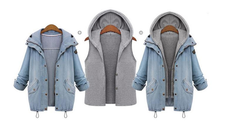 Blue Hooded Drawstring Denim Two Pieces Coat - Meet Yours Fashion - 7