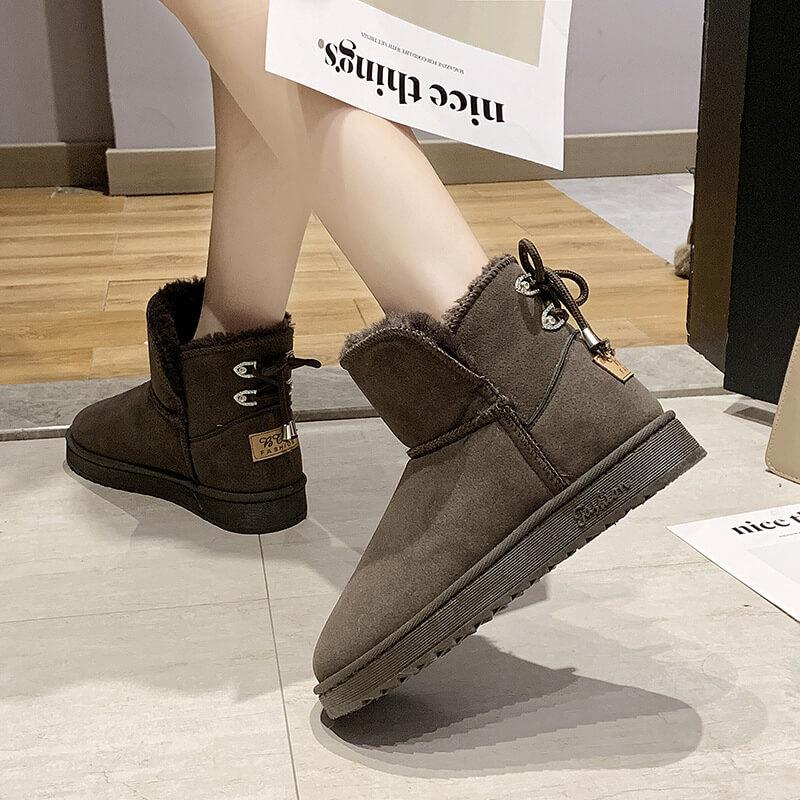Flat Suede Lace Up Snow Ankle Boots