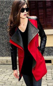 Lapel Casual Patchwork Slim Mid-length Woolen Coat - Meet Yours Fashion - 5