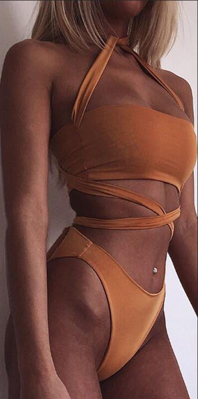Sexy Halter Straps Bandage Two Pieces Swimwear Bikini