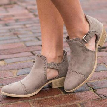 Ankle Strap Hollow Out Chunky Bootie