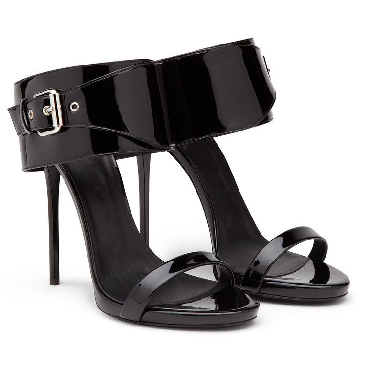 Simple Open Toe Stiletto High Heel Black Slipper Sandals