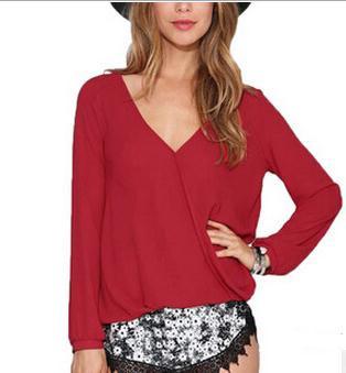 V-neck Long Sleeves Casual Plus Size Chiffon Blouse - Meet Yours Fashion - 6