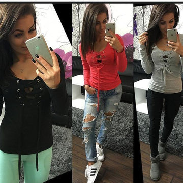 Scoop Cross Wrap Long Sleeves Slim Sexy Blouse - Meet Yours Fashion - 2