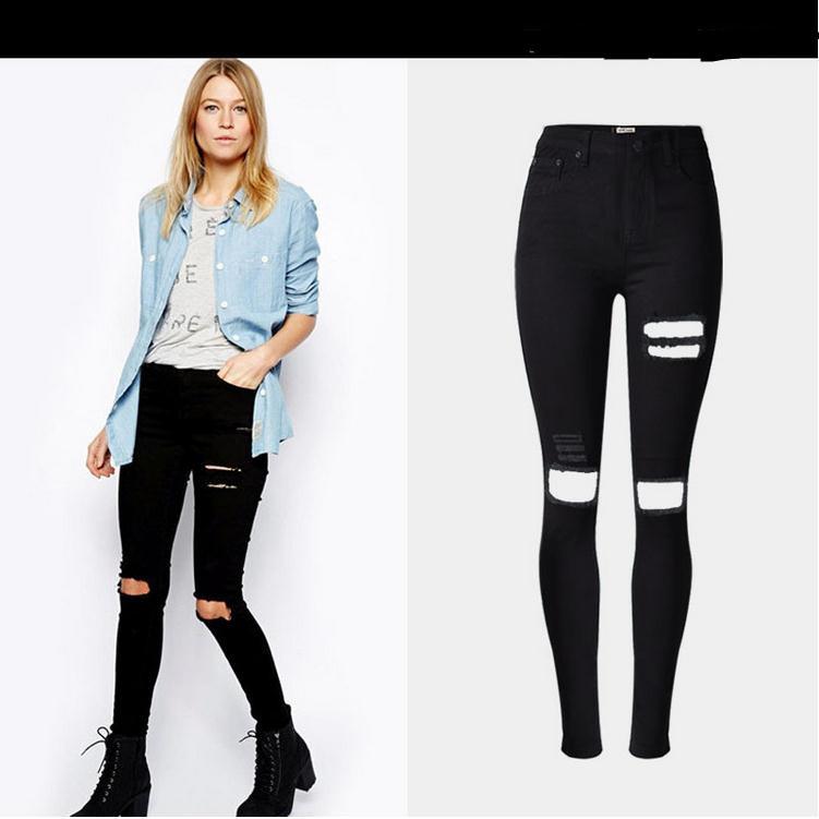 Holes High Waist Slim Beggar Elastic Plus Size Jeans - Meet Yours Fashion - 1