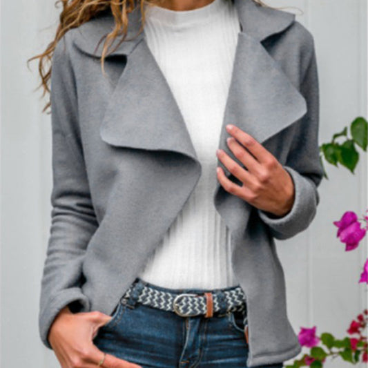 Simple Notched Collar Suedette Jacket
