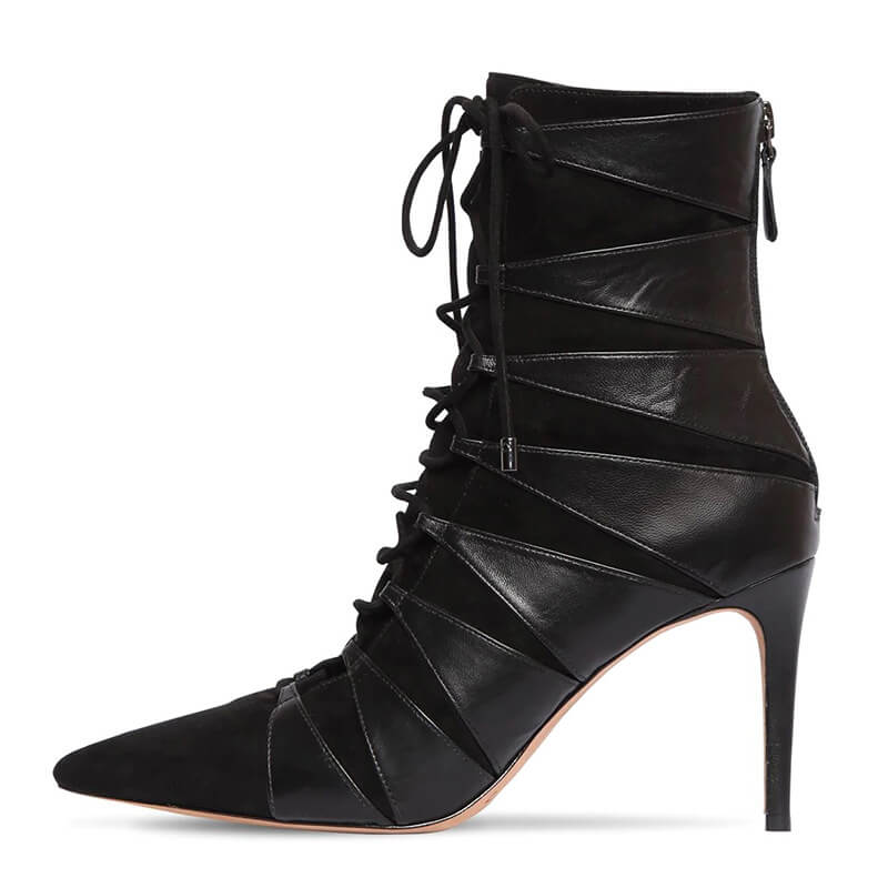 Black Point Toe PU Strap High Heel Ankle Boots